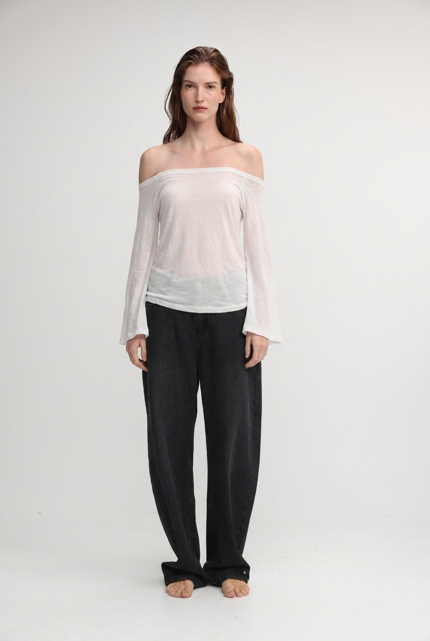 Clean64 White Off Sheer Shoulder Shirt