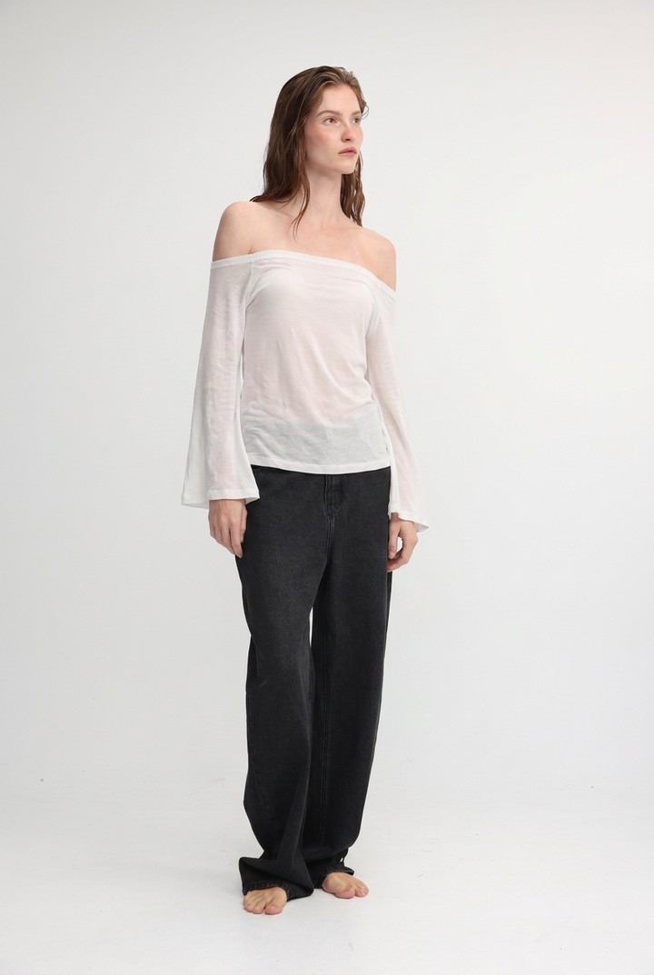 Clean64 White Off Sheer Shoulder Shirt
