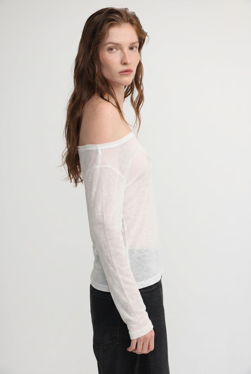 Clean64 White Off Sheer Shoulder Shirt