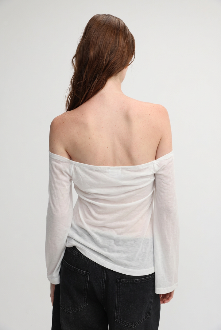 Clean64 White Off Sheer Shoulder Shirt
