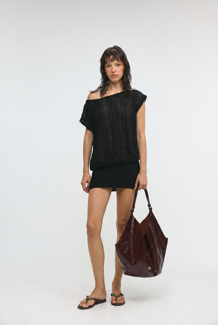 Shiny Brown Leather Shoulder Bag