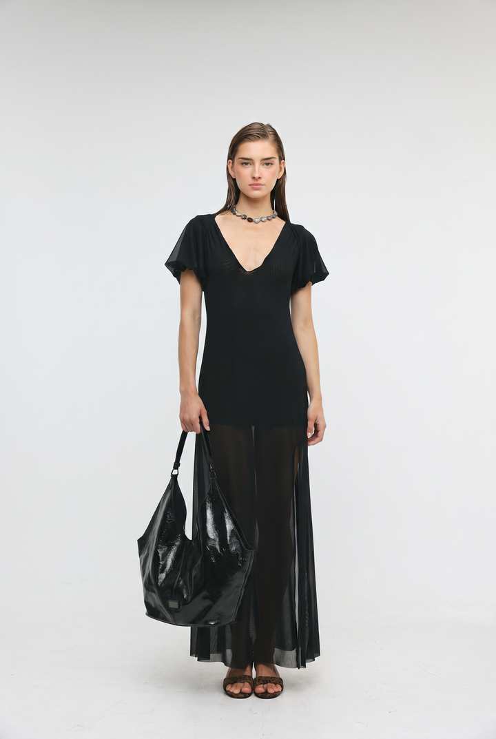Shiny Black Leather Shoulder Bag