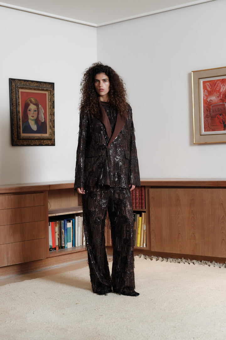 Sequin Fringe Brown Blazer