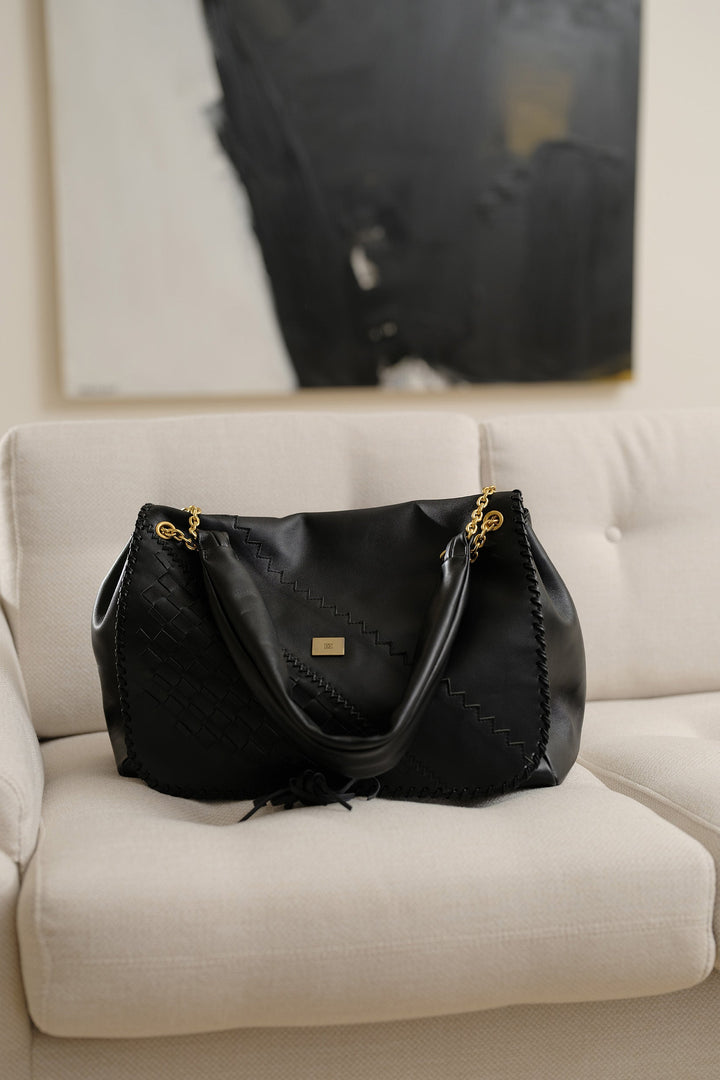 Woven Black Leather Bag