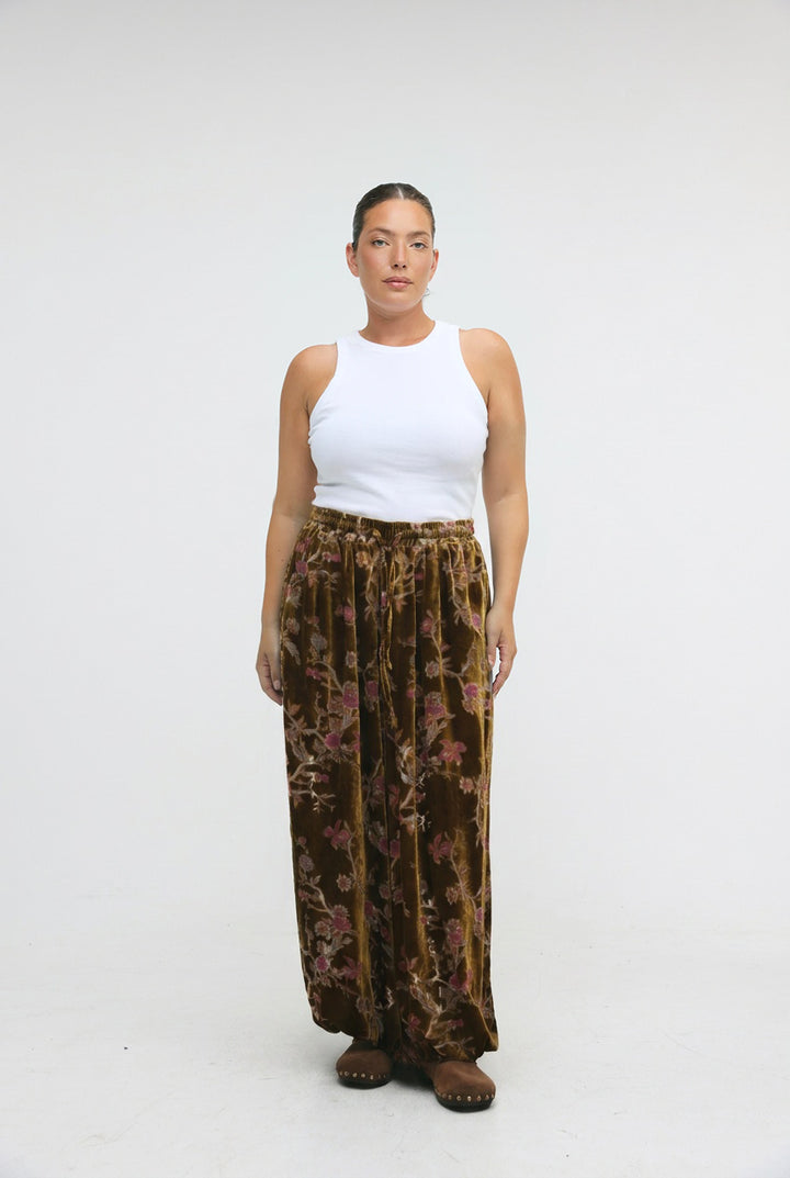 Floral Velvet Brown Balloon Bottoms