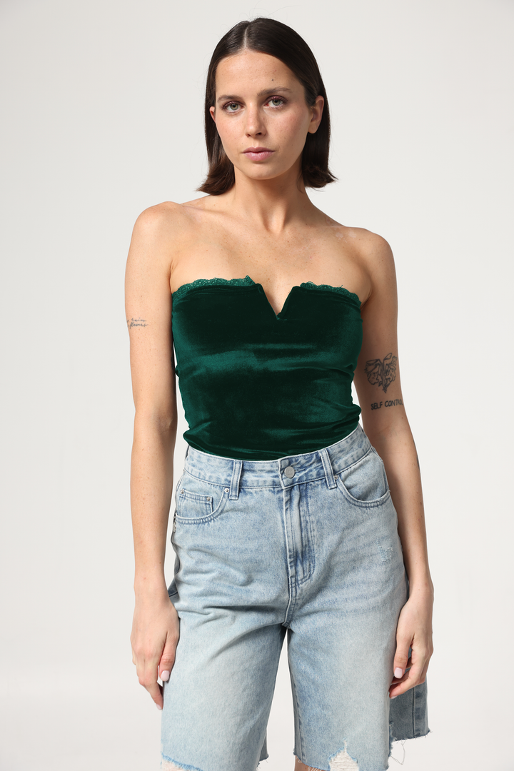 Fantasy Green Velvet V Top