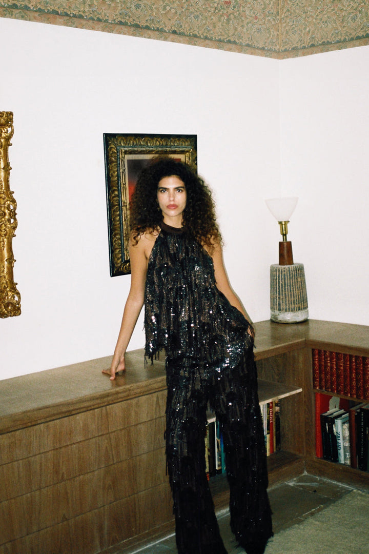 Sequin Fringe Brown Top