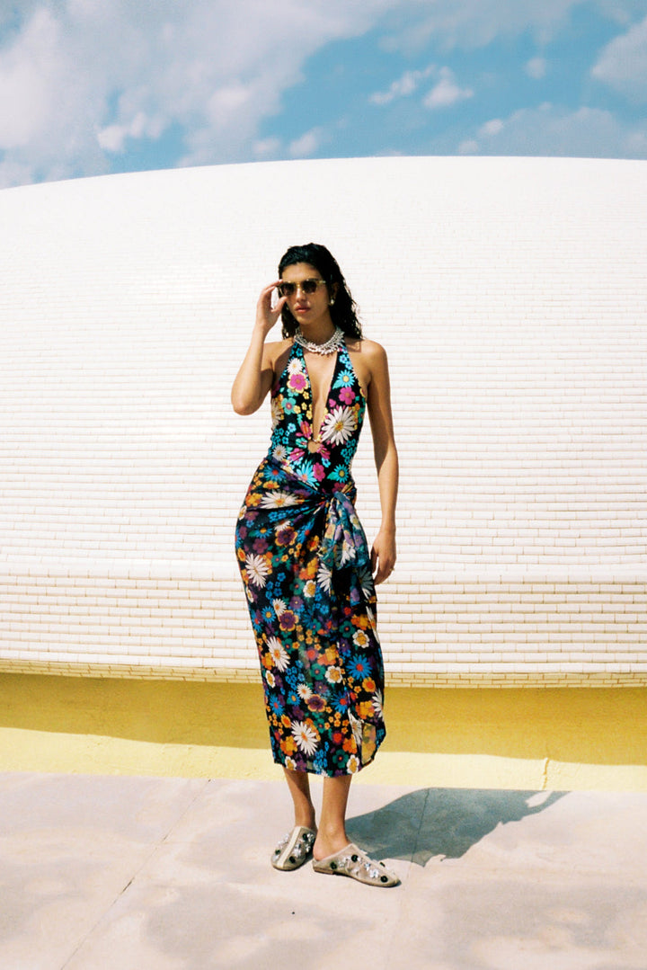 Fluid Floral Maxi Wrap Skirt