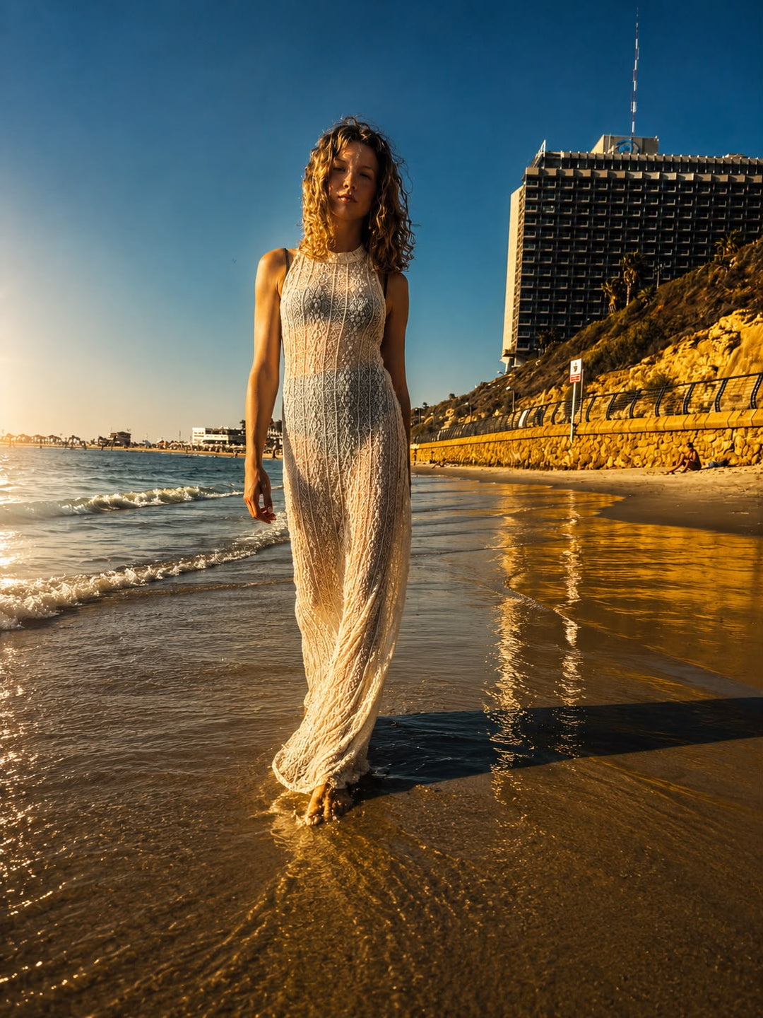 Ibiza Cream Lace Halter Dress