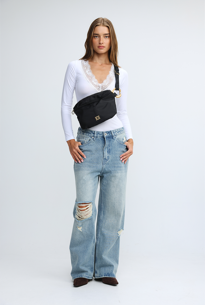 Heart Buckle Black Belt Bag