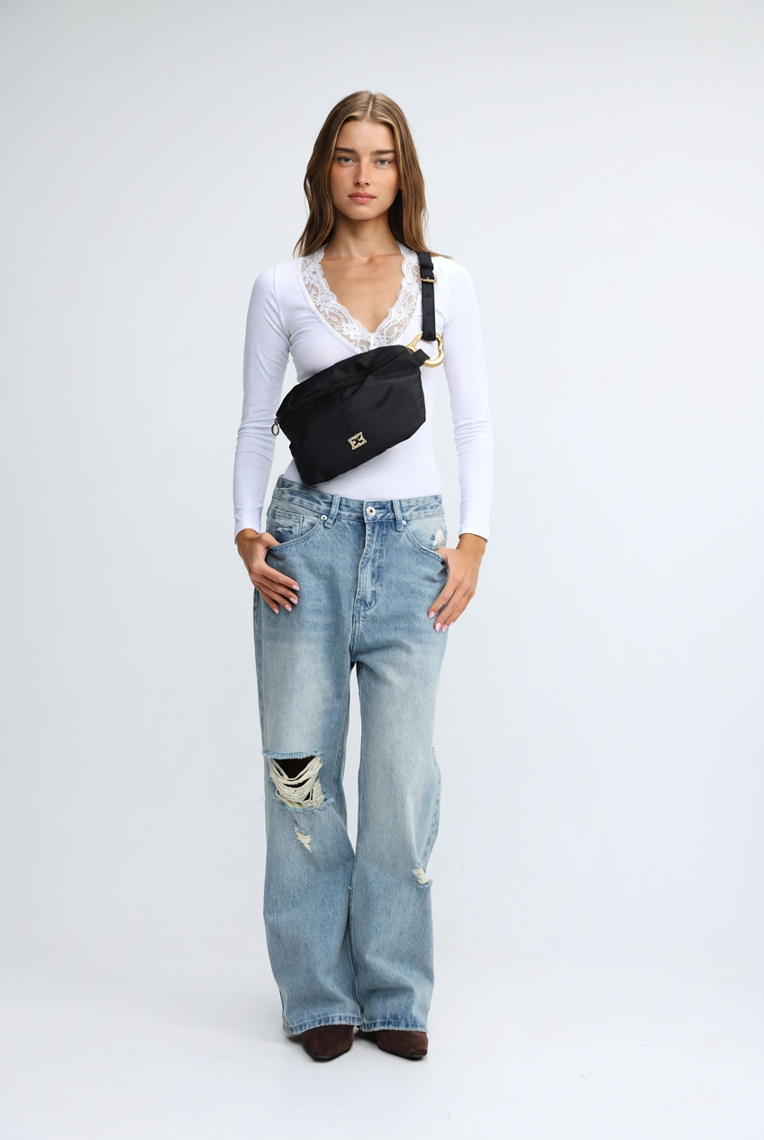 Heart Buckle Black Belt Bag