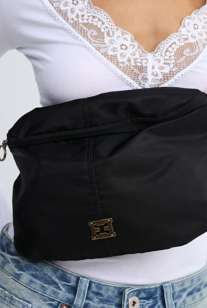 Heart Buckle Black Belt Bag