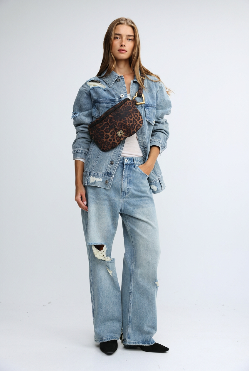 Heart Buckle Leopard Belt Bag