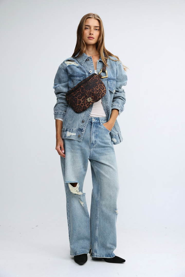 Heart Buckle Leopard Belt Bag