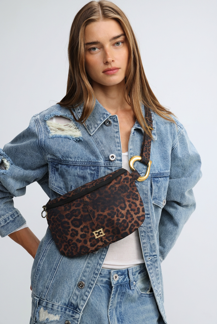 Heart Buckle Leopard Belt Bag