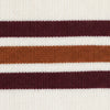 Cream oversized long-sleeved striped shirt with maroon and brown horizontal stripes and small embroidered logo on front