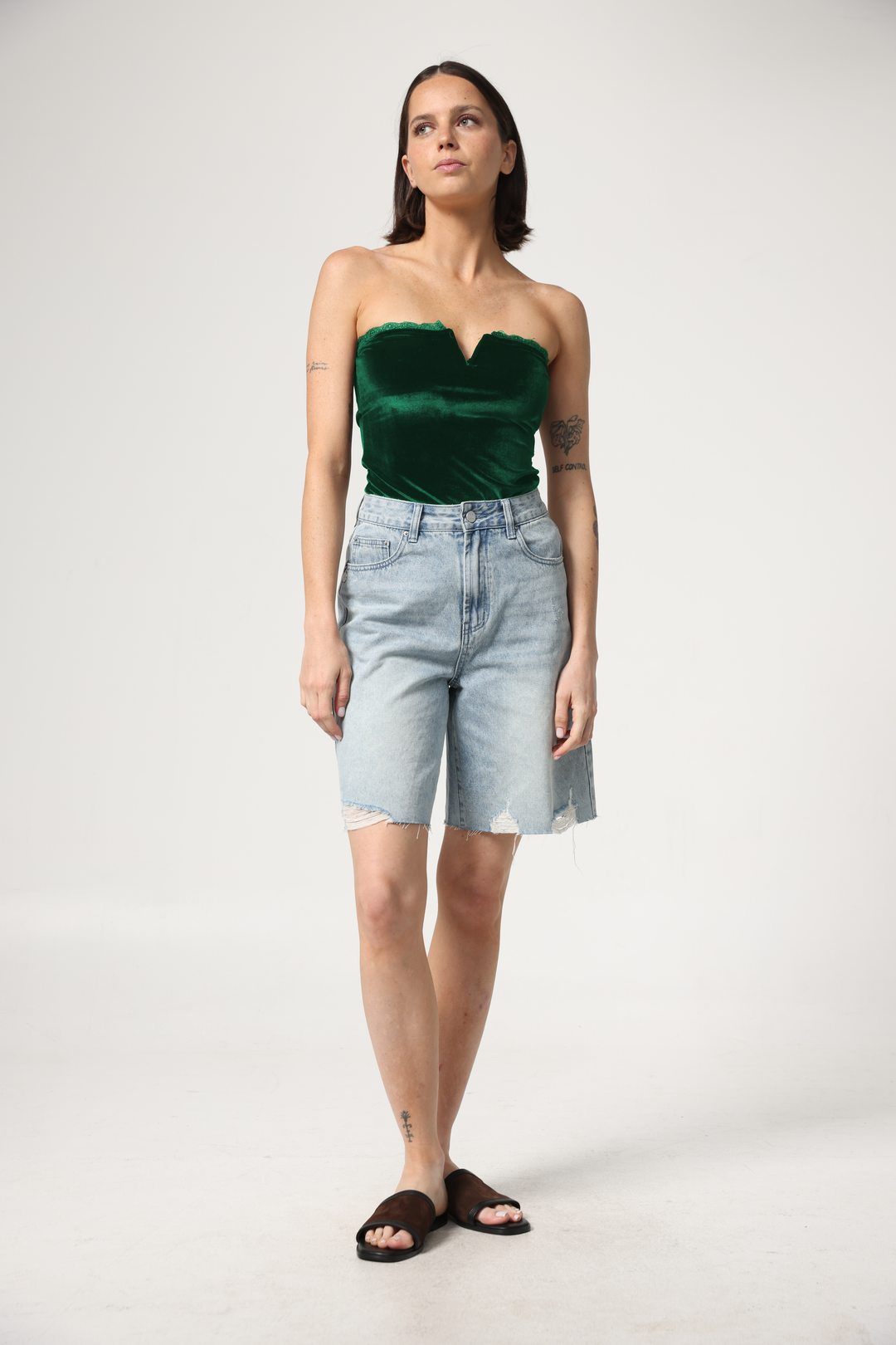 Fantasy Green Velvet V Top