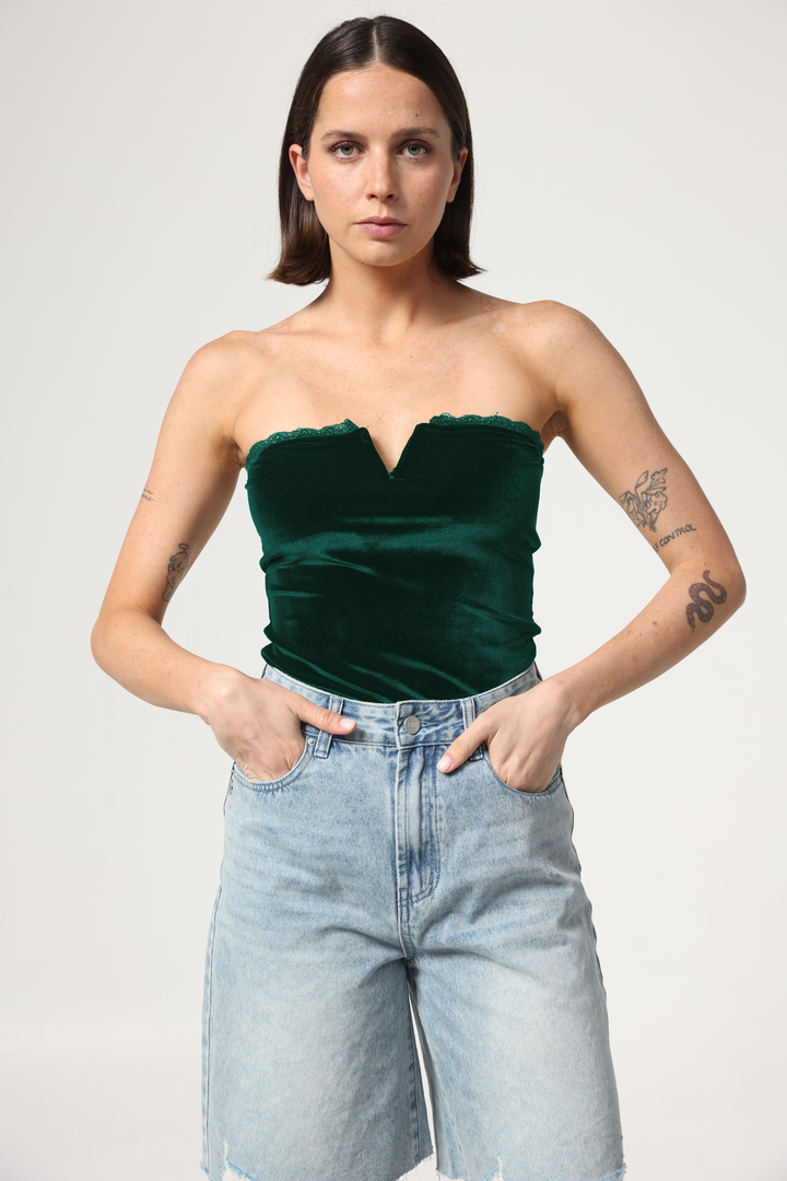 Fantasy Green Velvet V Top