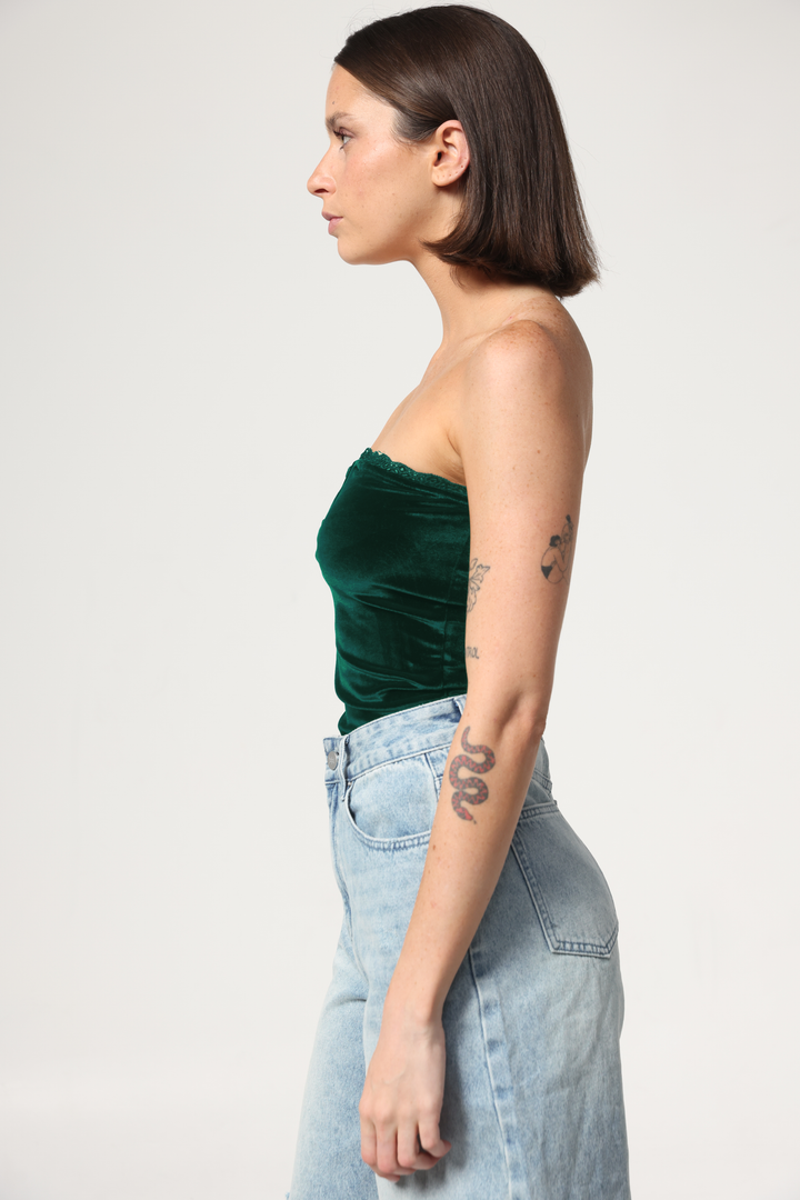 Fantasy Green Velvet V Top