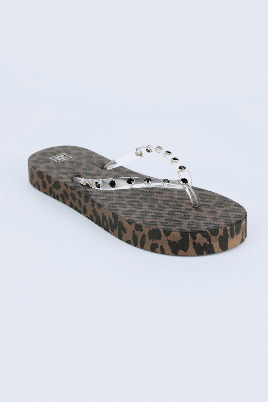 Leopard/Clear Studs Platform Flip Flops