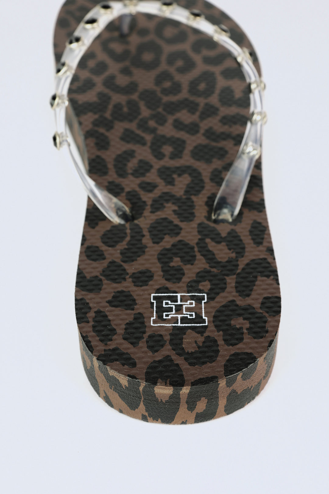 Leopard/Clear Studs Platform Flip Flops
