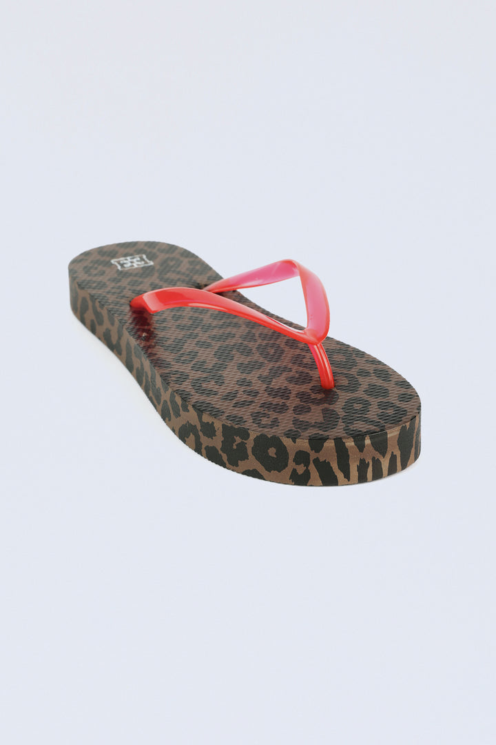 Leopard/Red Platform Flip Flops