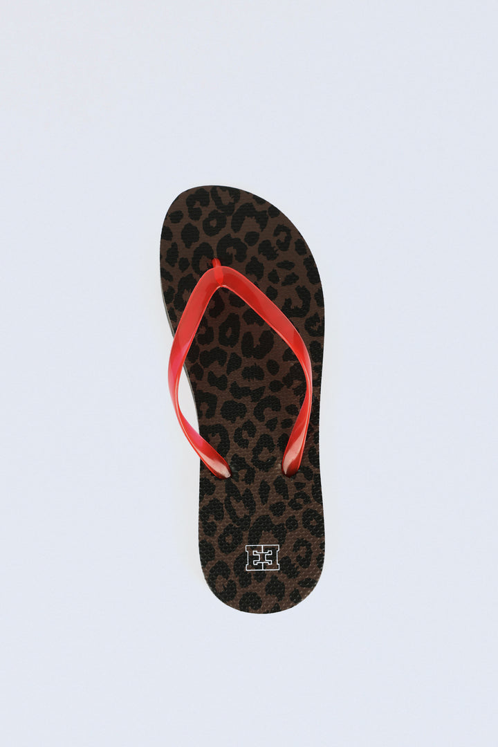 Leopard/Red Platform Flip Flops