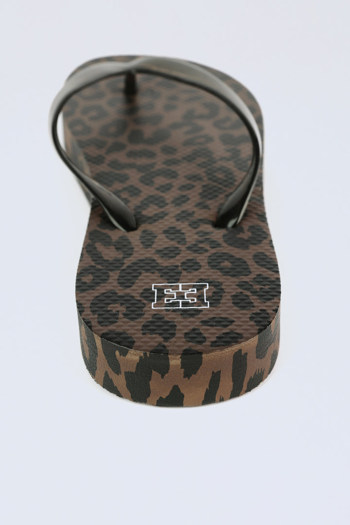 Leopard/Black Platform Flip Flops