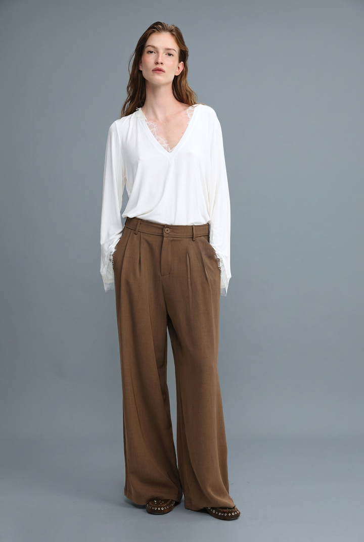 Wide Leg Tailored Brown Bottoms