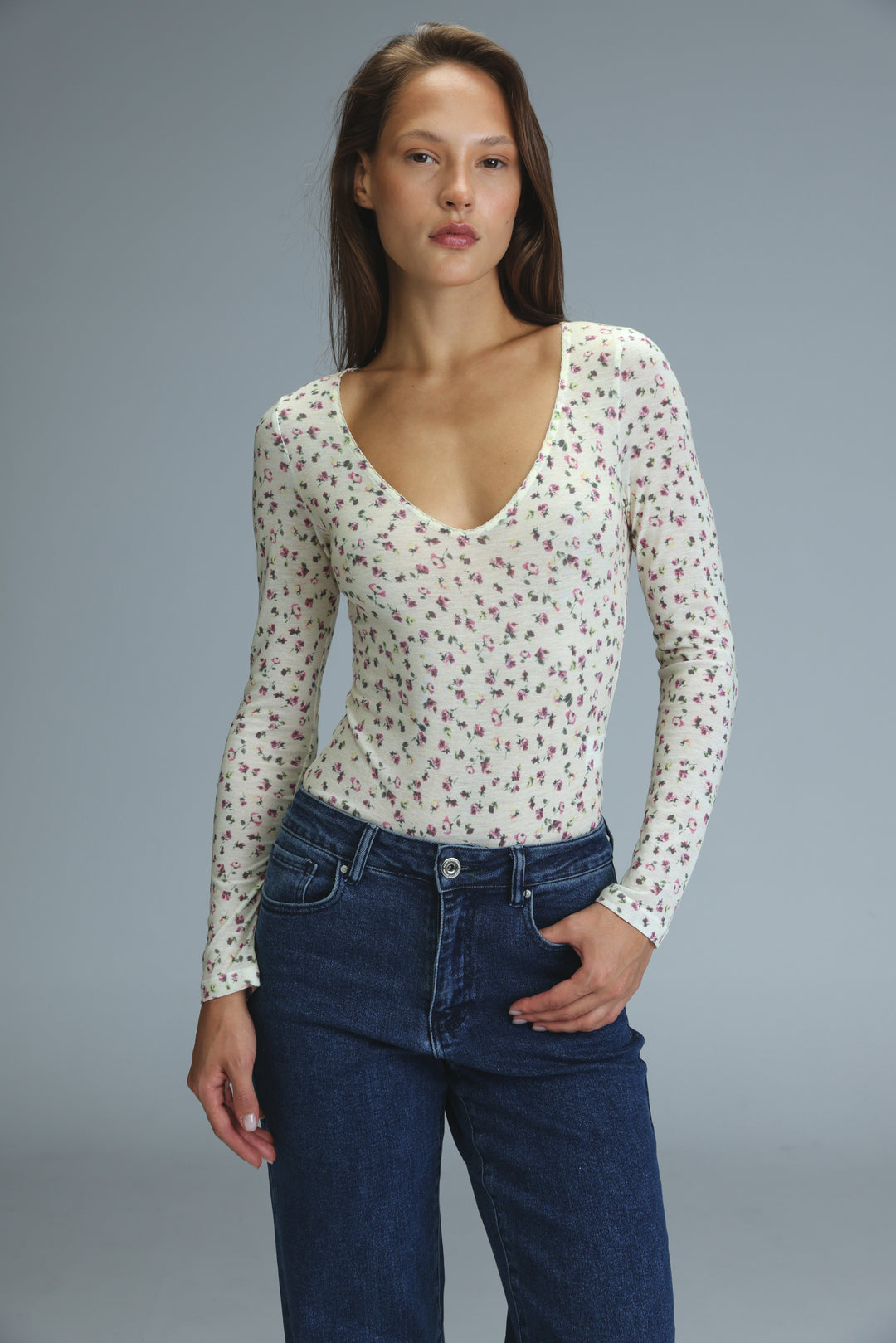 Saba15 Cream Floral Bodysuit