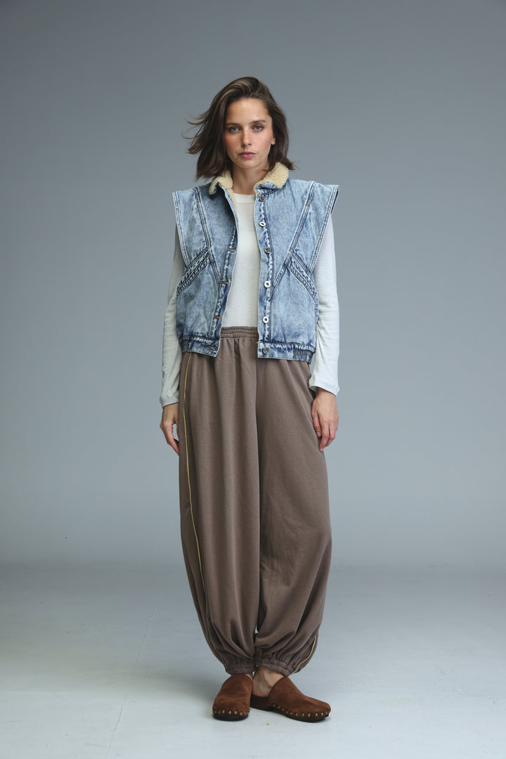 Fur Blue Denim Vest
