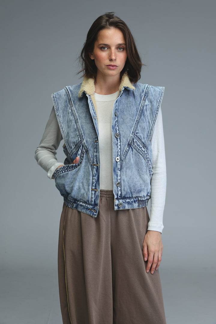 Fur Blue Denim Vest
