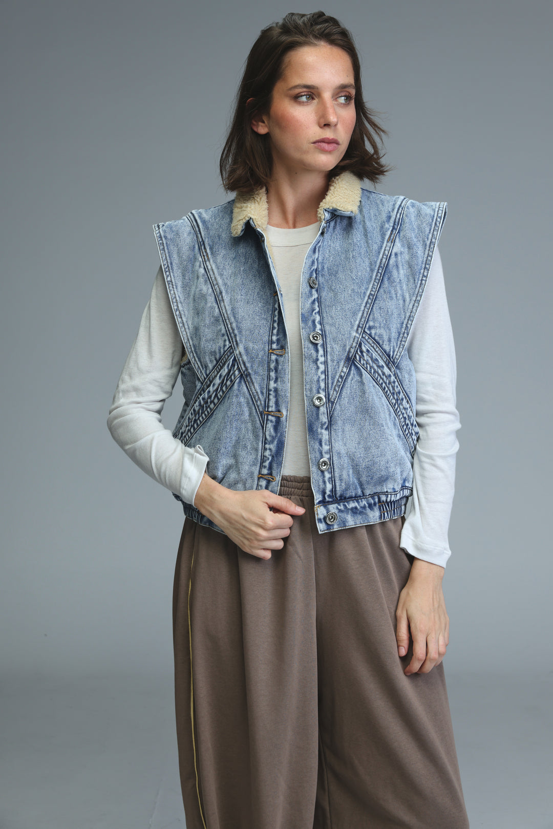 Fur Blue Denim Vest