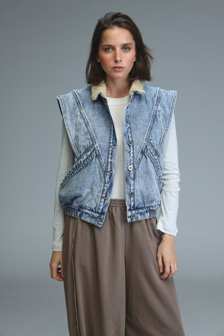 Fur Blue Denim Vest
