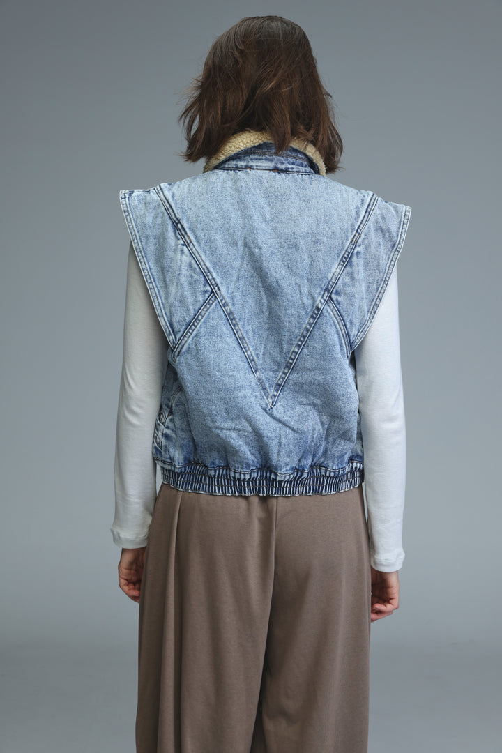 Fur Blue Denim Vest