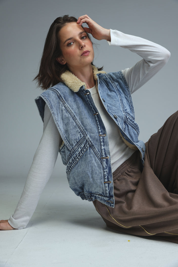 Fur Blue Denim Vest