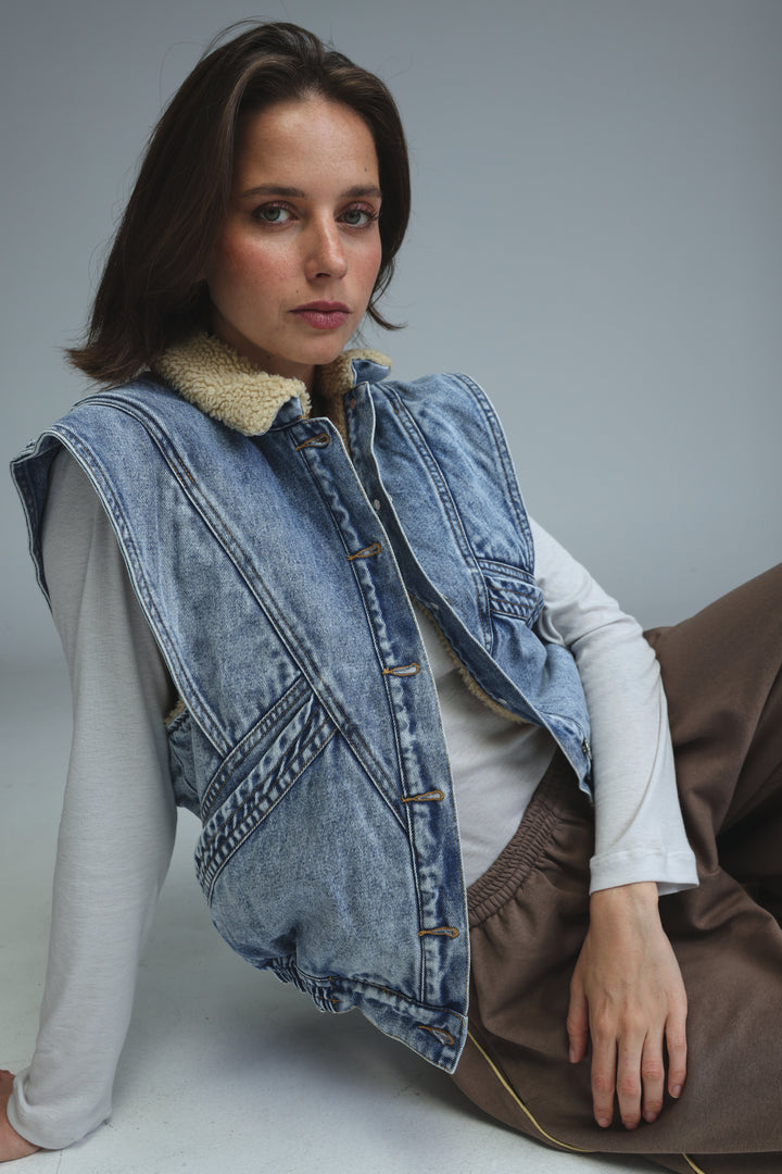 Fur Blue Denim Vest