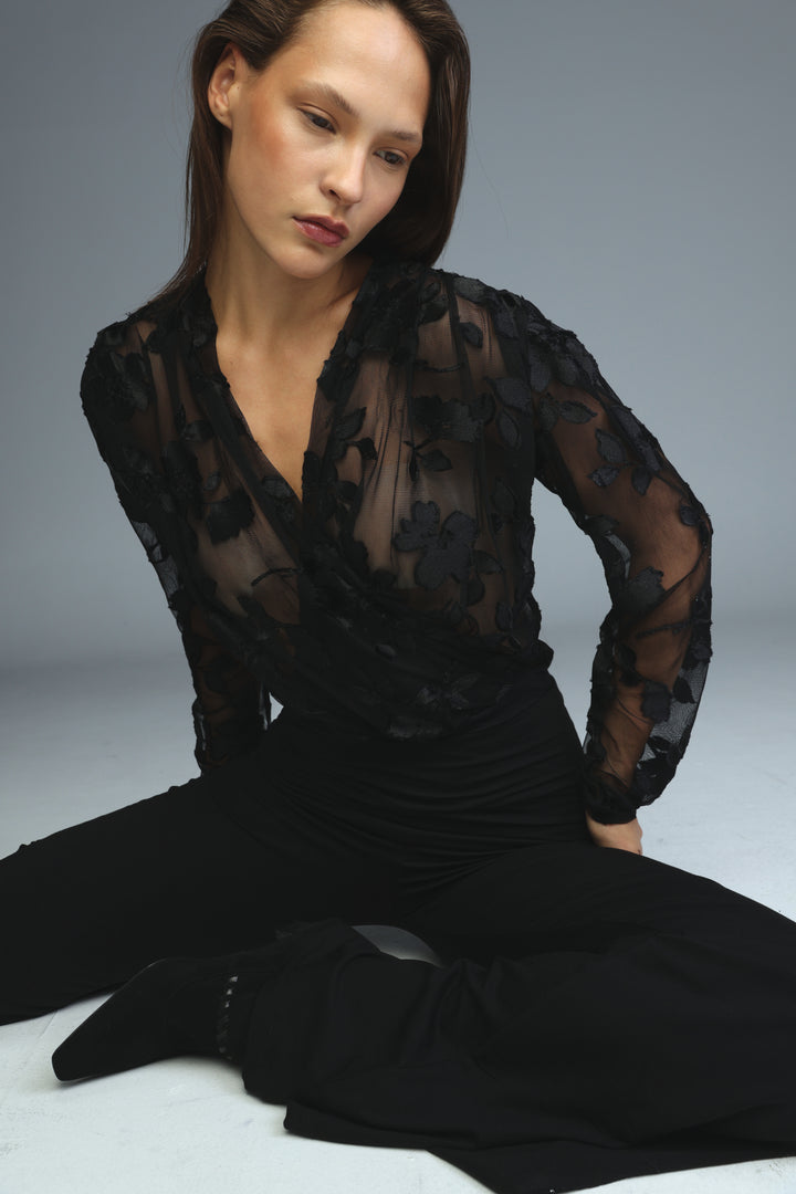 Flash Black Velvet Bodysuit