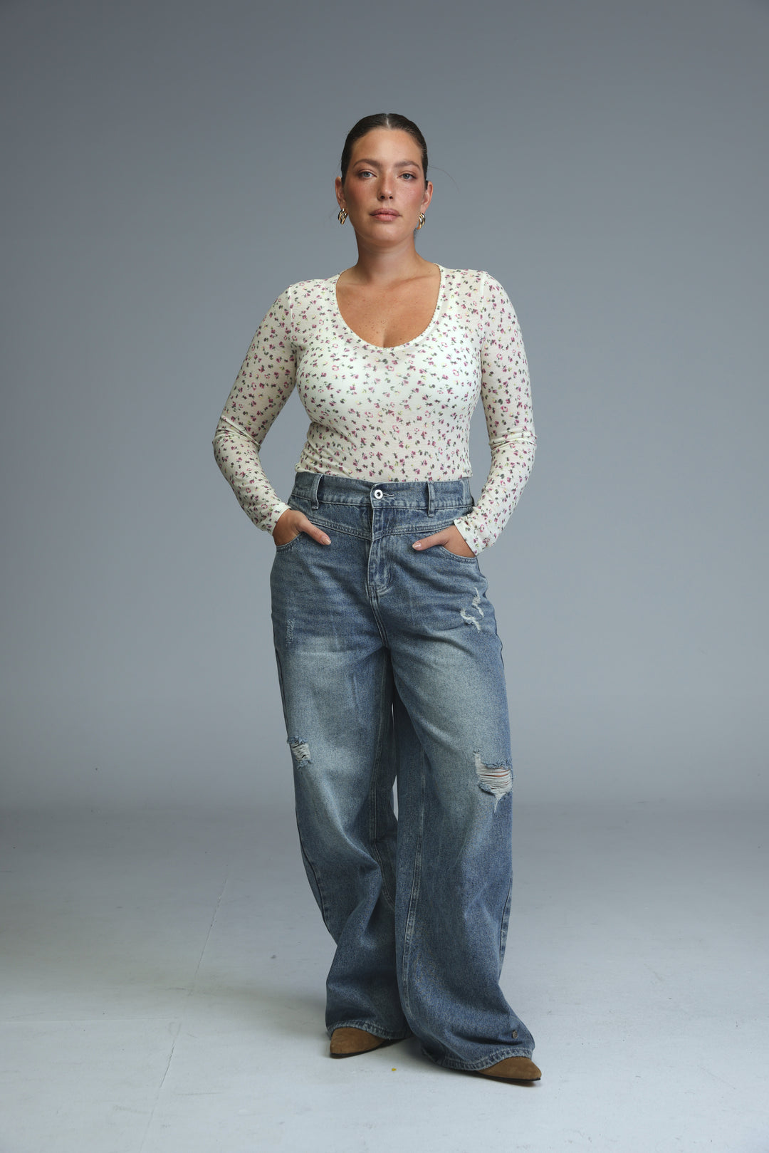 Saba15 Cream Floral Bodysuit