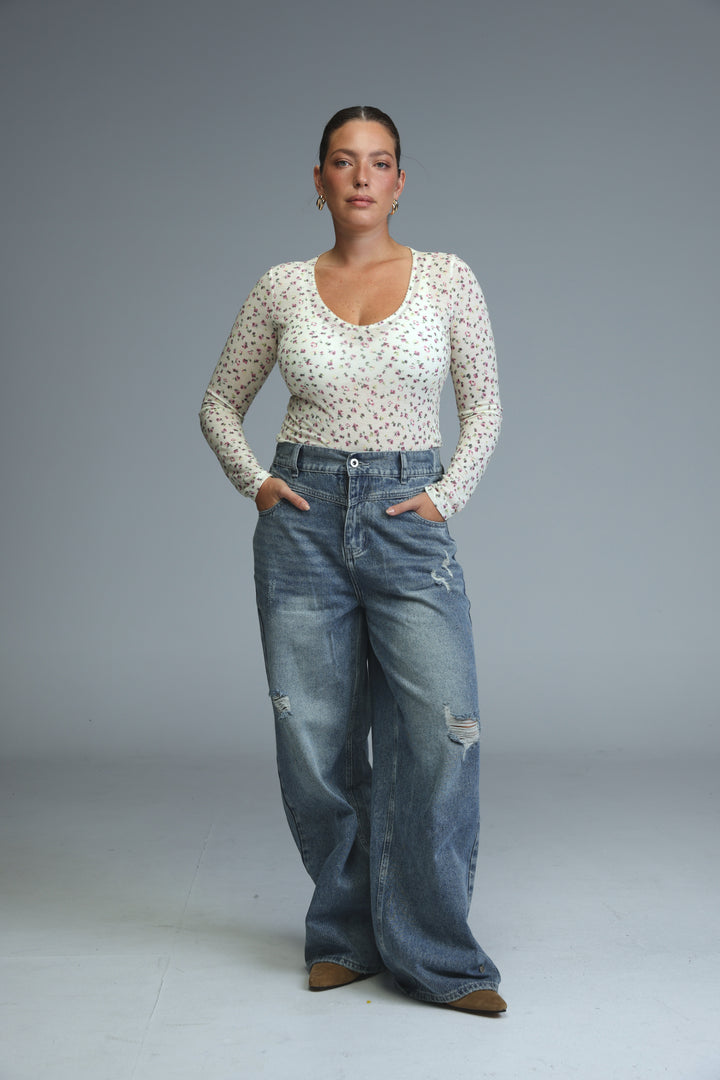 Saba15 Cream Floral Bodysuit