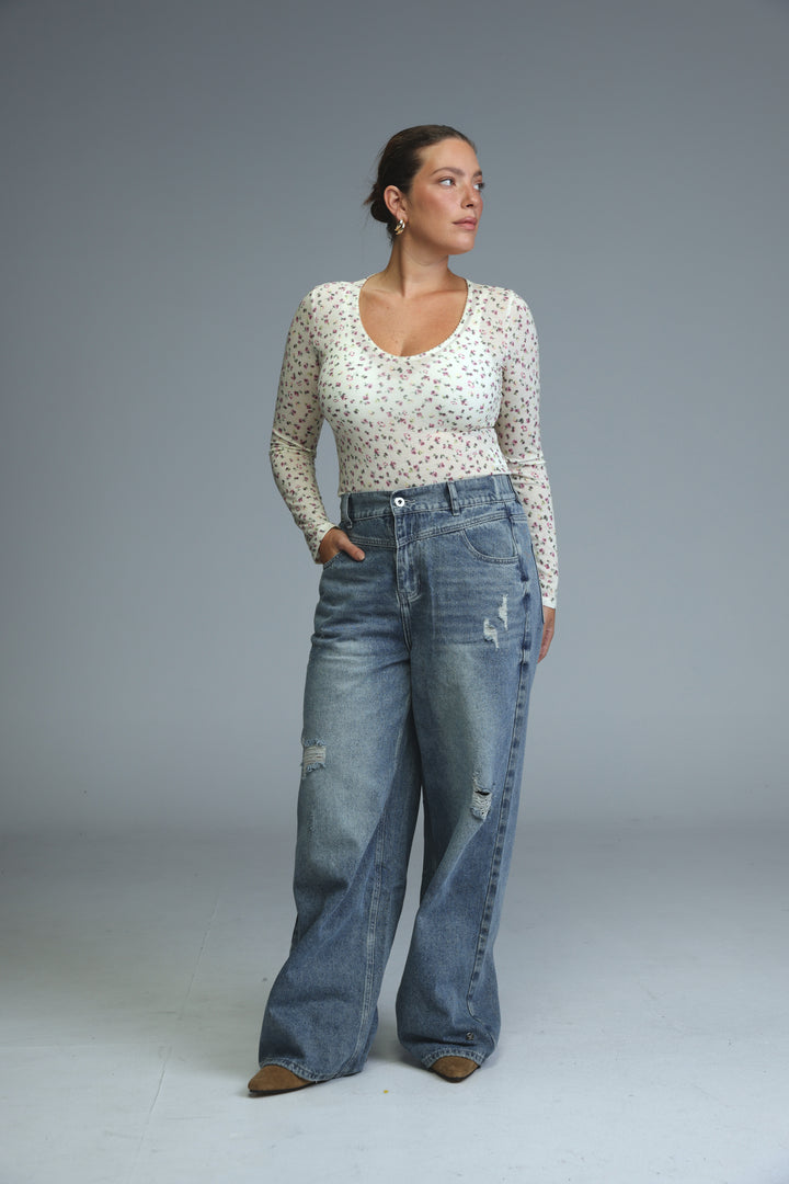 Saba15 Cream Floral Bodysuit