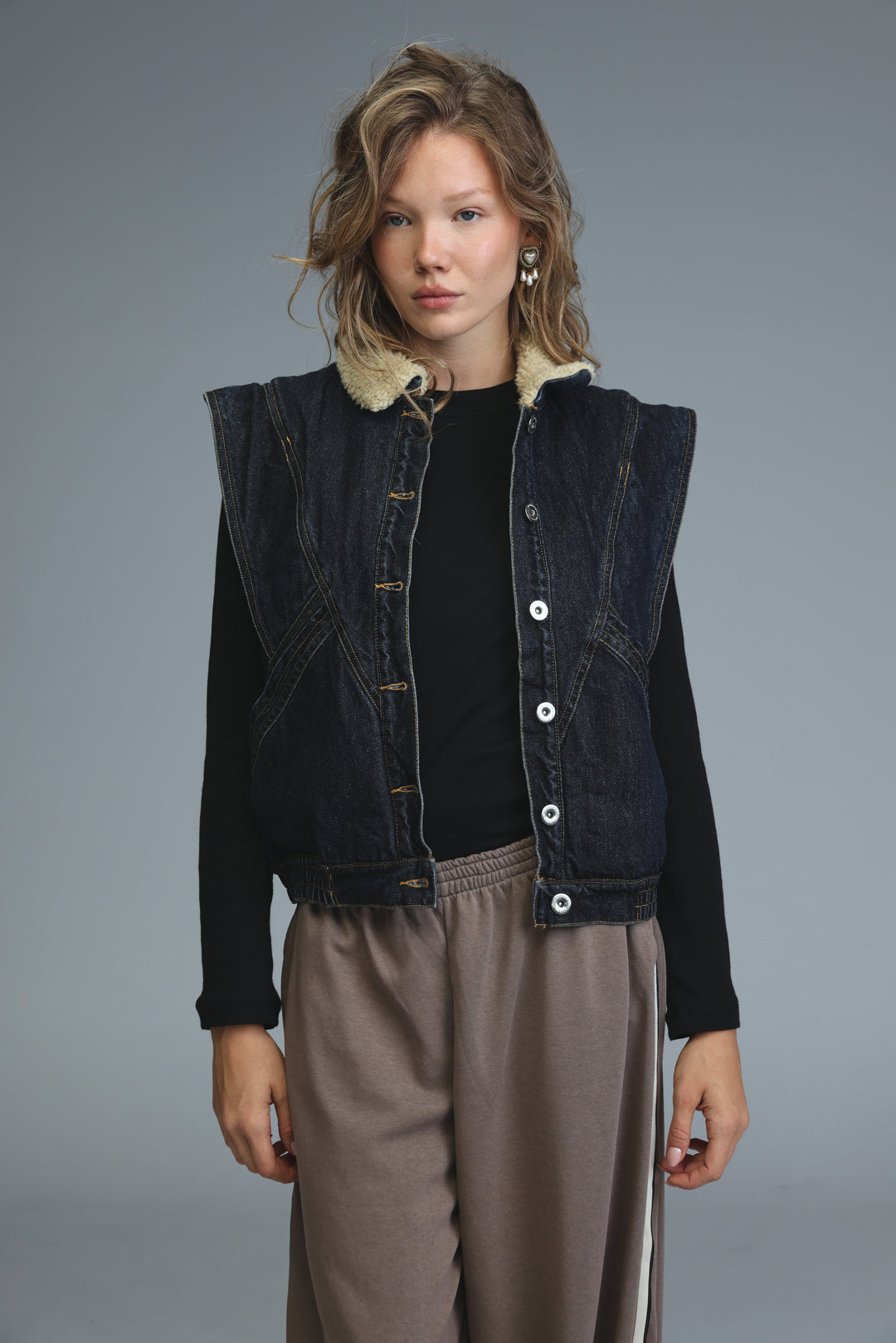 Fur Dark Blue Denim Vest