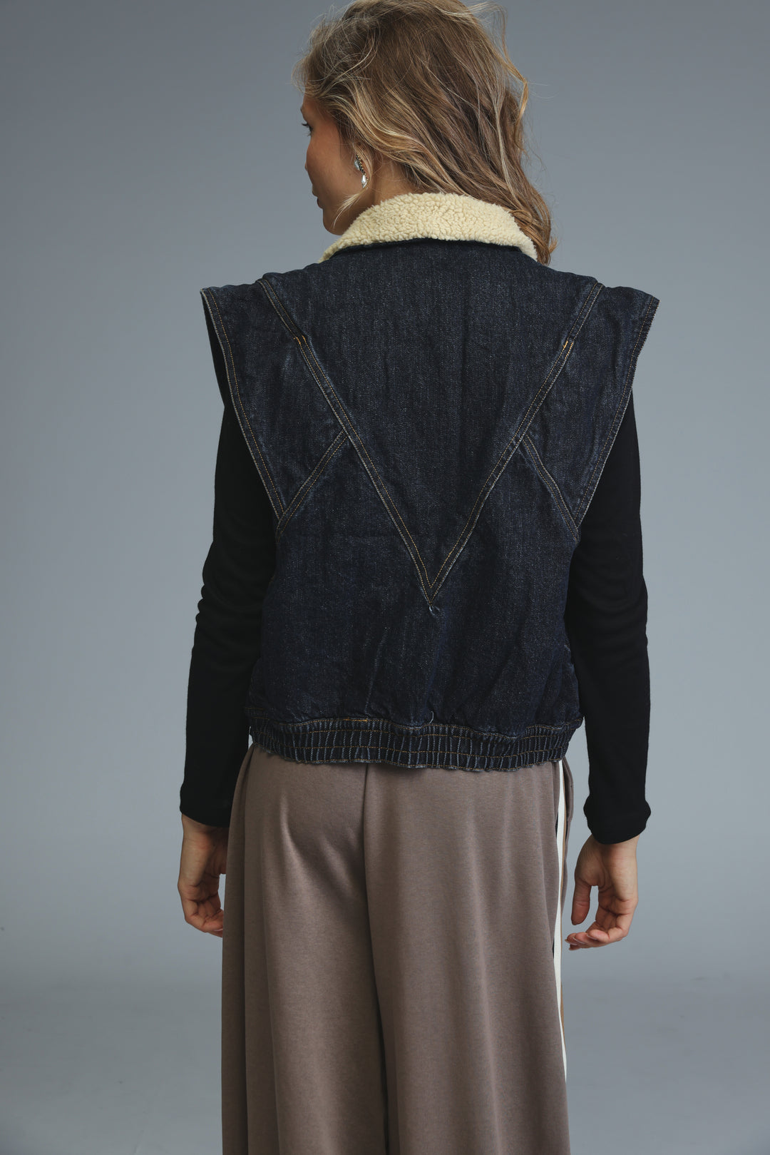 Fur Dark Blue Denim Vest