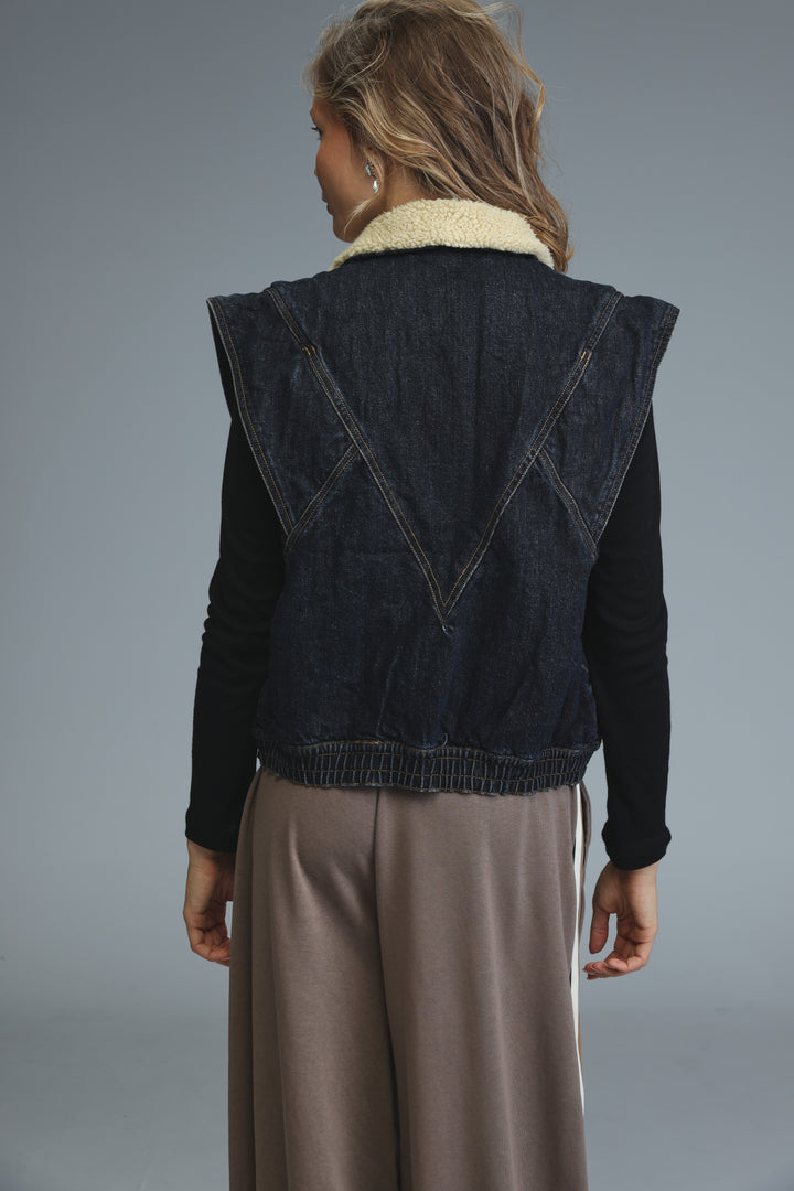 Fur Dark Blue Denim Vest