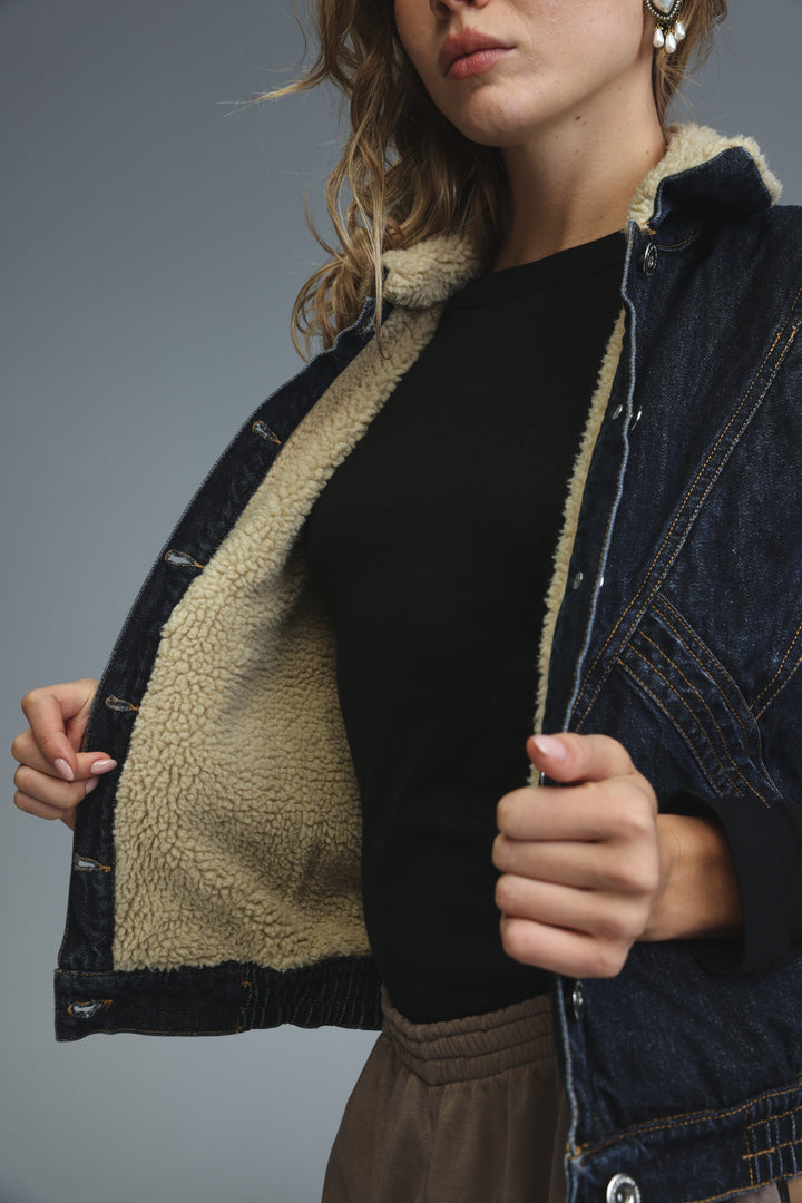 Fur Dark Blue Denim Vest