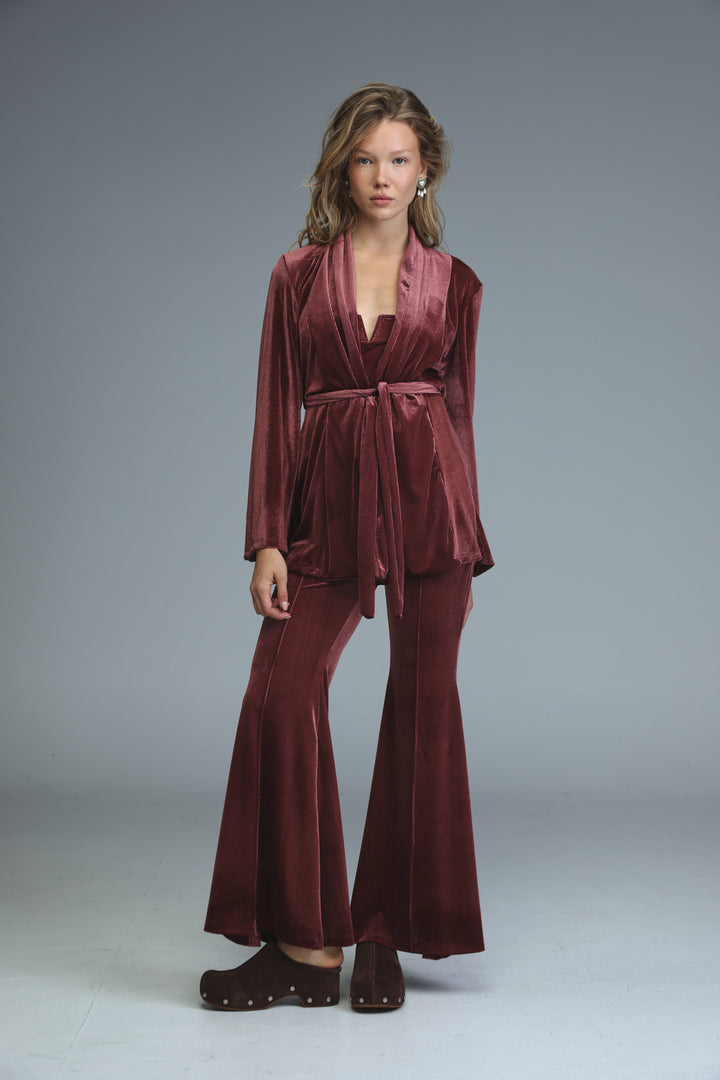 Fireworks Wine Velvet Wrap Shirt
