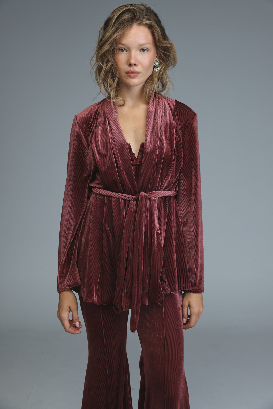 Fireworks Wine Velvet Wrap Shirt