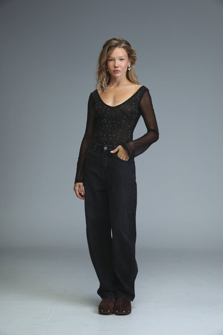 Universe Black Open Back Bodysuit