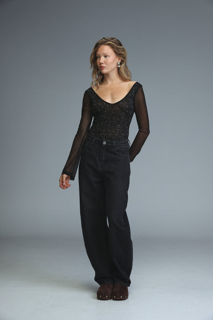 Universe Black Open Back Bodysuit