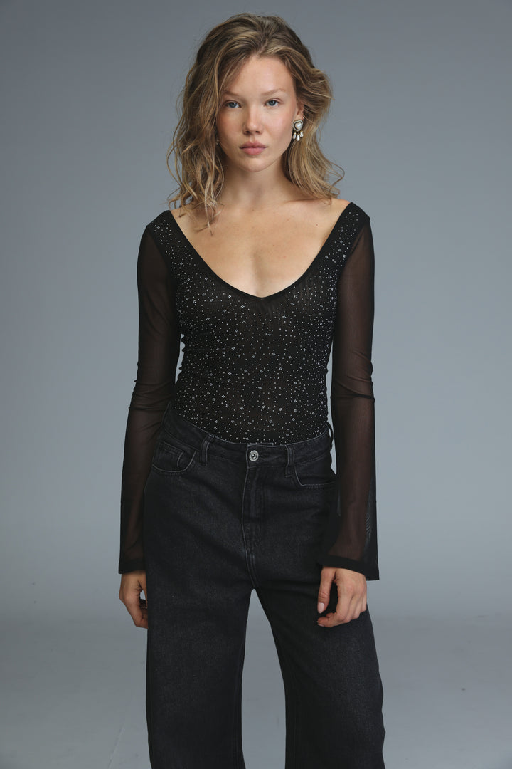 Universe Black Open Back Bodysuit